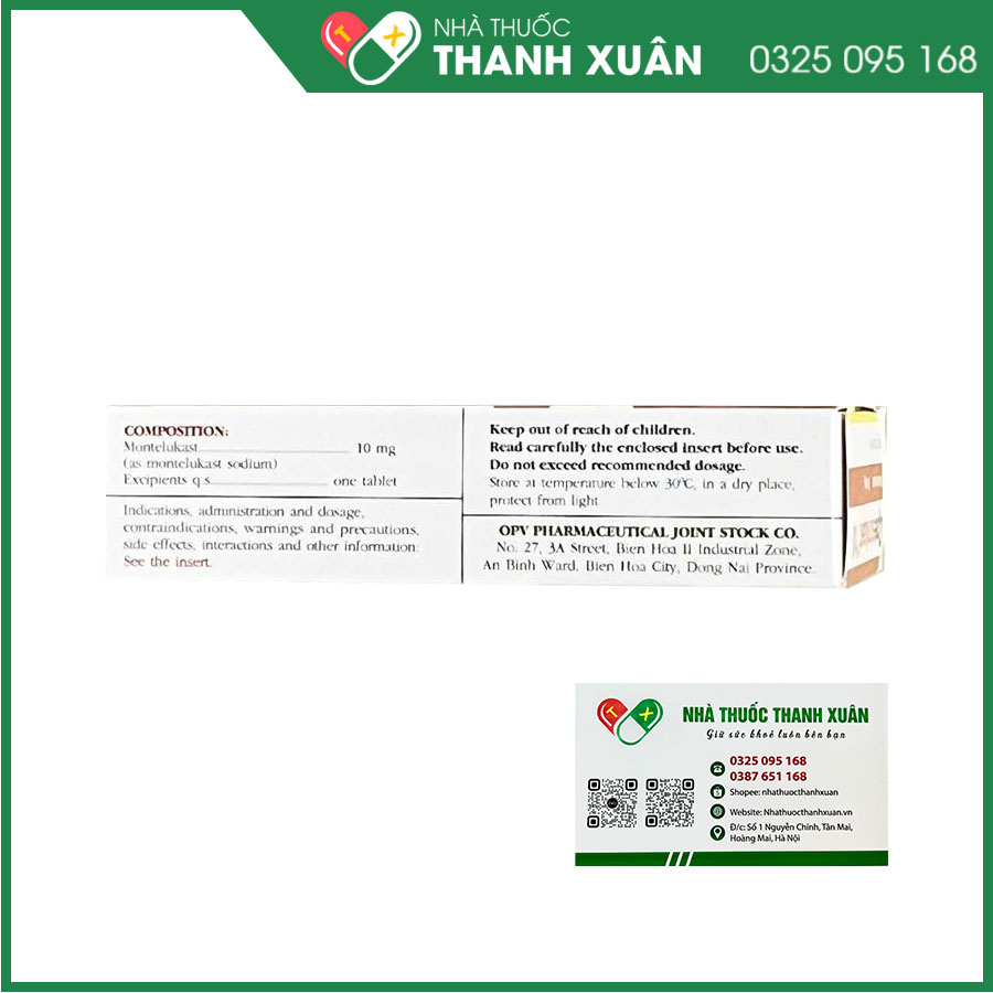 Thuốc Opesinkast 10mg dự phòng và điều trị hen phế quản mãn tính và viêm mũi dị ứng theo mùa